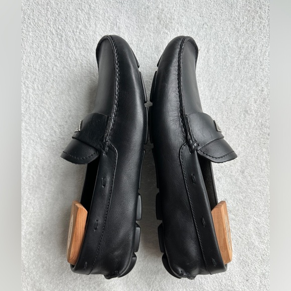 Men’s Prada Triangle Logo Slip On Loafers black leather Sz 10 US 11 - Italy made - Picture 9 of 12